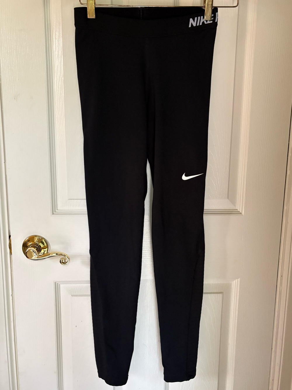 Women’s Nike Pro Black Track Pants with White Swoosh